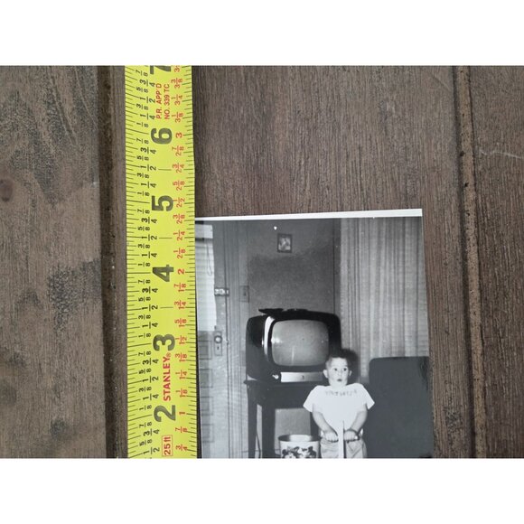 VTG B & W Photo Funny Face Boy On Toy Horse Retro TV cowboy Surprise - Picture 4 of 5